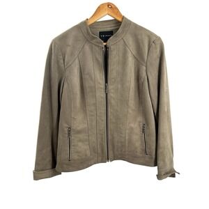 Tribal 12P Petite Suede Jacket Light Brown Zip Front Womens Crop Layer